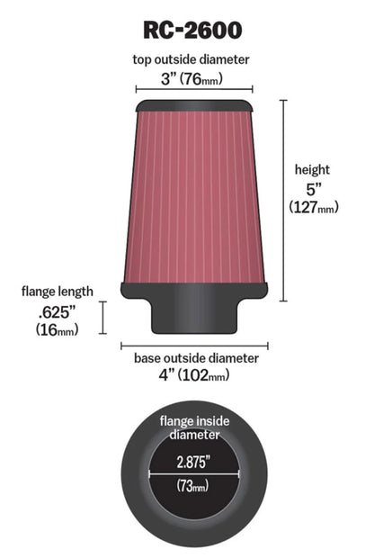 K&N Universal Chrome Filter .625in Flange L x 4in Base - RC-2600