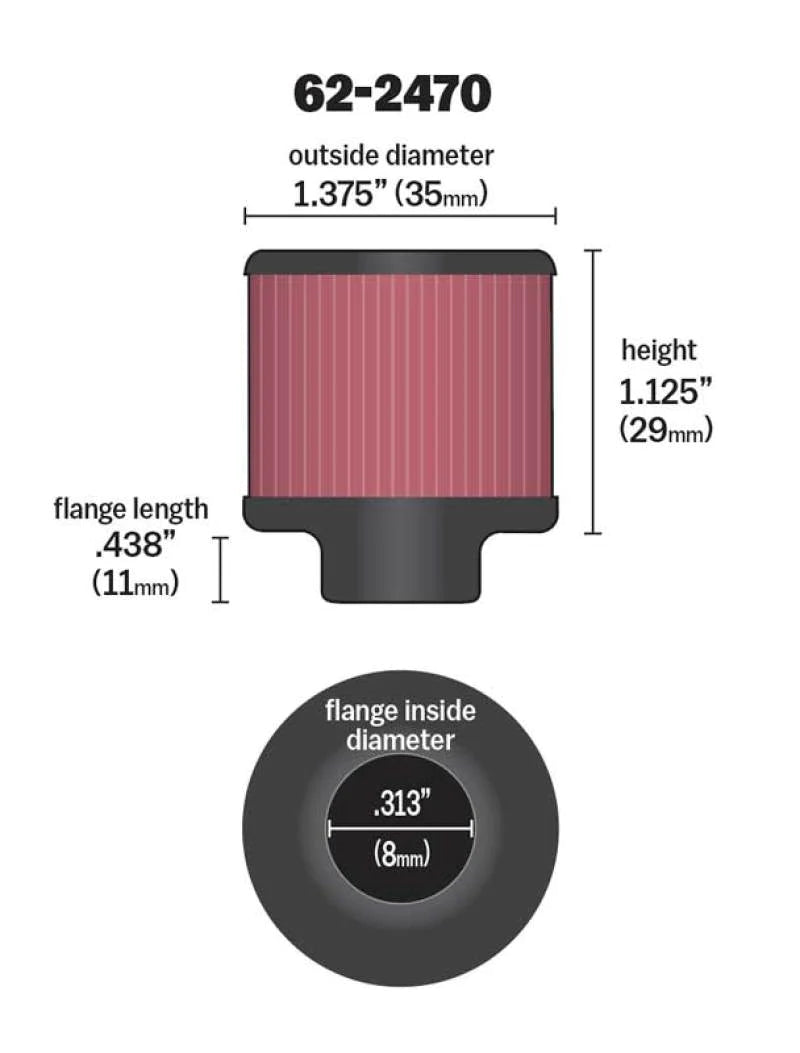 K&N .315/.431 Flange 1 3/8 inch OD 1.5 inch H - 62-2470