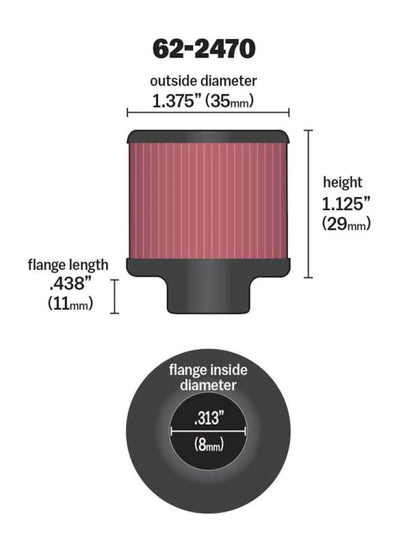 K&N .315/.431 Flange 1 3/8 inch OD 1.5 inch H - 62-2470
