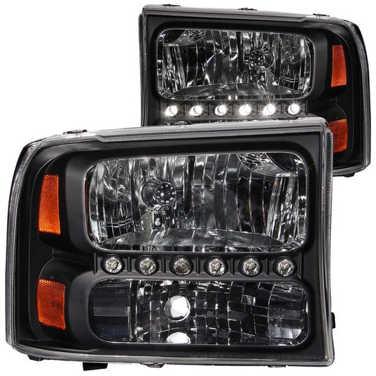 ANZO 2000-2004 Ford Excursion Crystal Headlights Black w/ LED 1pc - 111106