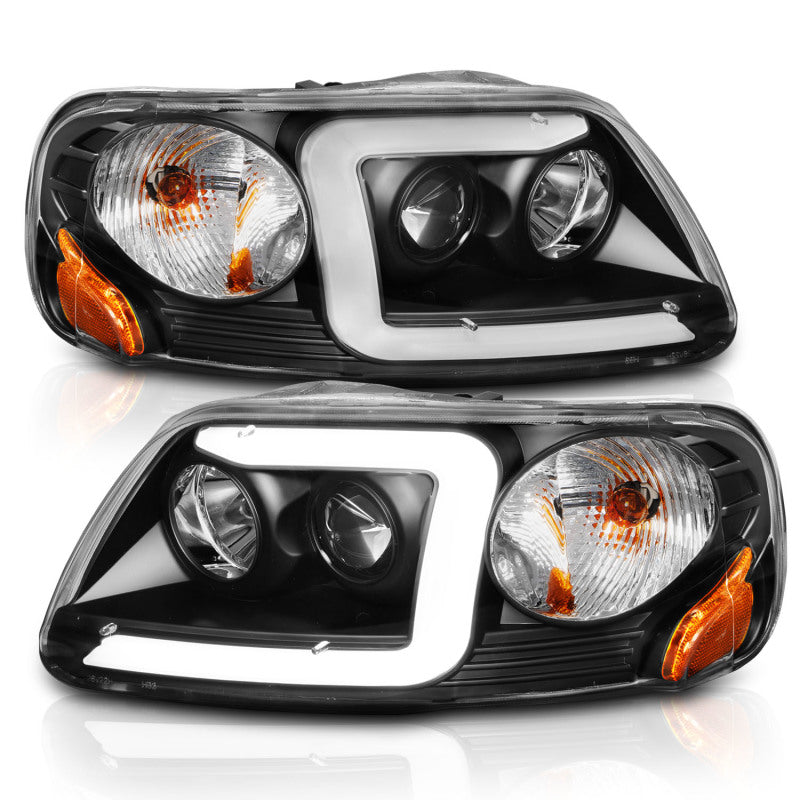 ANZO 1997-2003 Ford F-150 Projector Headlights w/ Light Bar Black - 111503