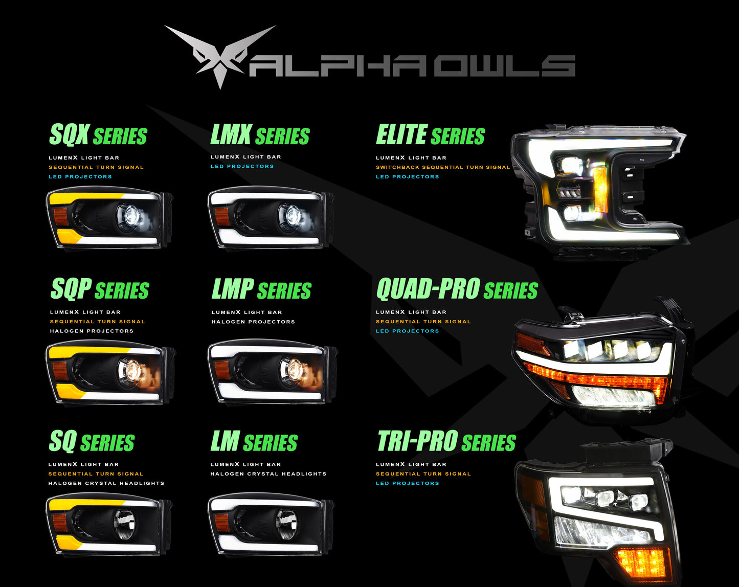 Alpha Owls 2003-2007 Honda Accord LM Series Headlights (Crystal Headlights Black housing w/ LumenX Light Bar)-C-Dub Tech