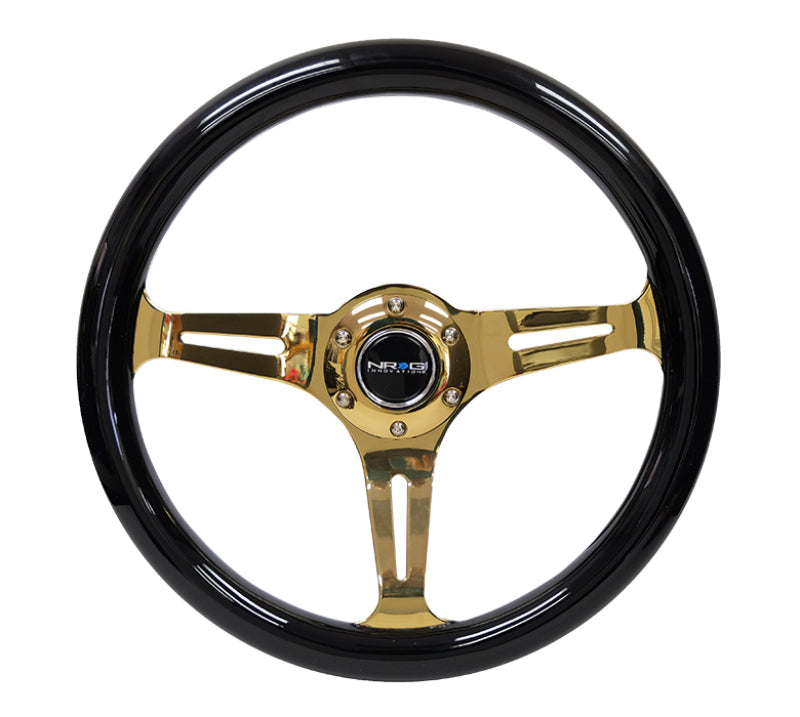 NRG Classic Wood Grain Steering Wheel (350mm) Black Grip w/Chrome - ST-015CG-BK