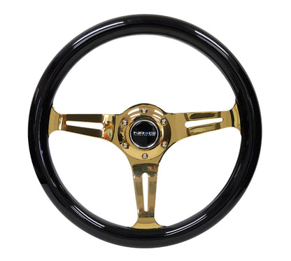 NRG Classic Wood Grain Steering Wheel (350mm) Black Grip w/Chrome - ST-015CG-BK