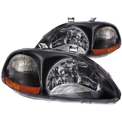 ANZO 1996-1998 Honda Civic Crystal Headlights Black - 121067