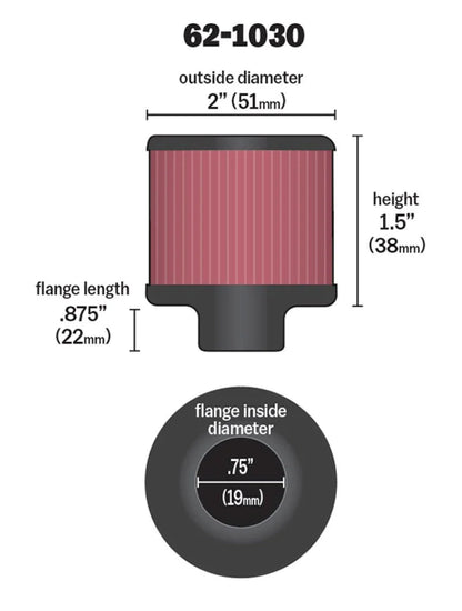 K&N Steel Base Crankcase Vent Filter .75in Vent OD x - 62-1030
