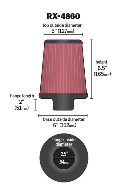 K&N Filter Universal X-Stream Clamp-On Round Tprd 2.5in Flng ID - RX-4860