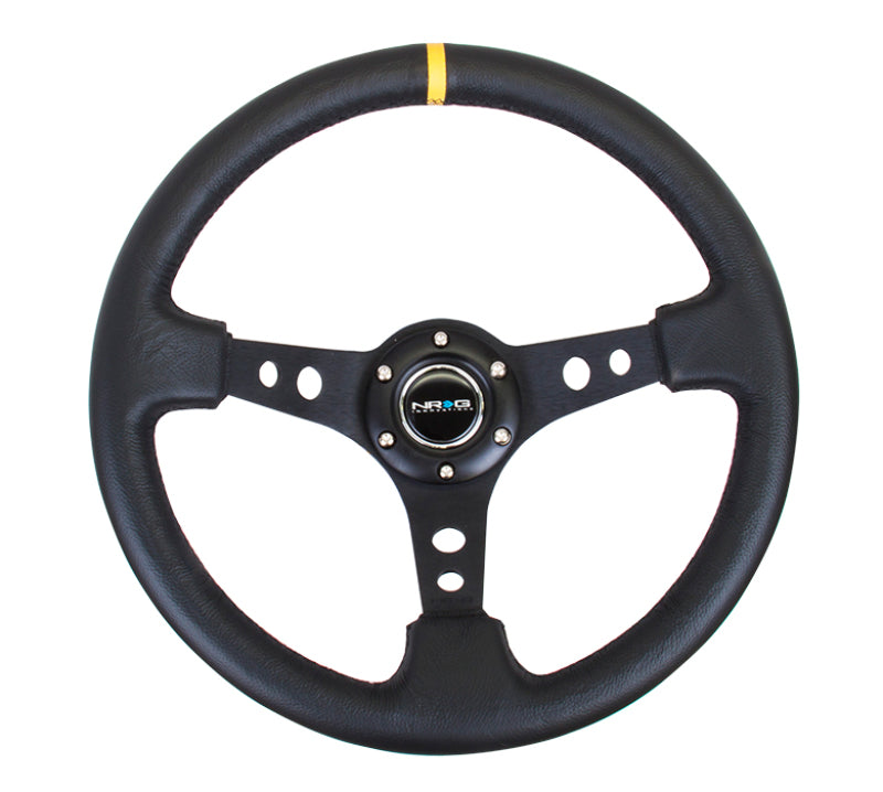 NRG Reinforced Steering Wheel (350mm / 3in. Deep) Blk Leather - RST-006BK-Y