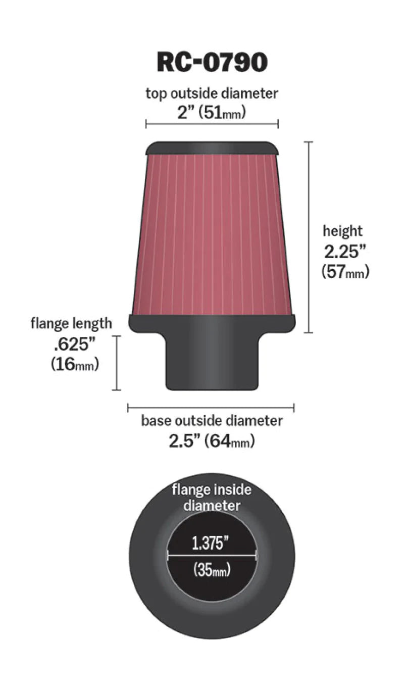K&N Universal Chrome Filter 1 3/8 inch FLG / 2 - RC-0790