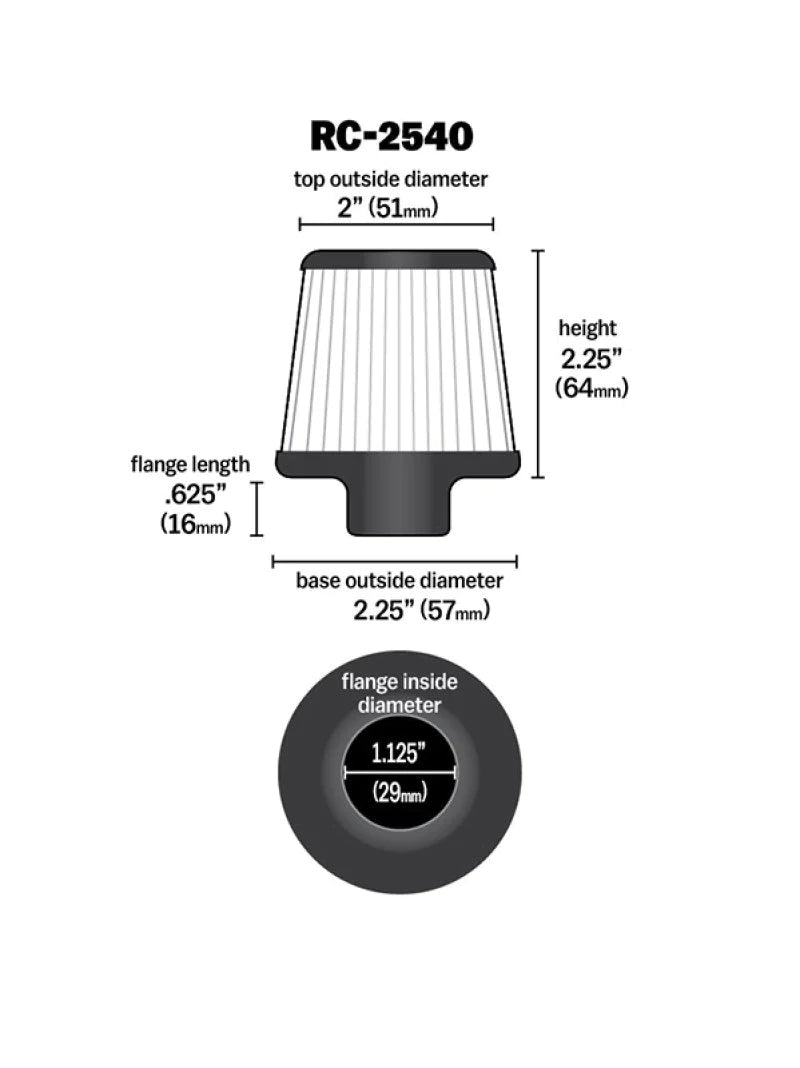 K&N Universal Chrome Filter 1 1/8 inch FLG / 2 - RC-2540