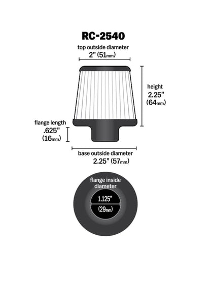 K&N Universal Chrome Filter 1 1/8 inch FLG / 2 - RC-2540