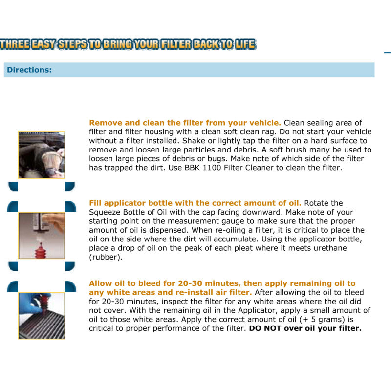 BBK BBK Cold Air Filter Restore Cleaner And Re-Oil Kit - 1100-C-Dub Tech