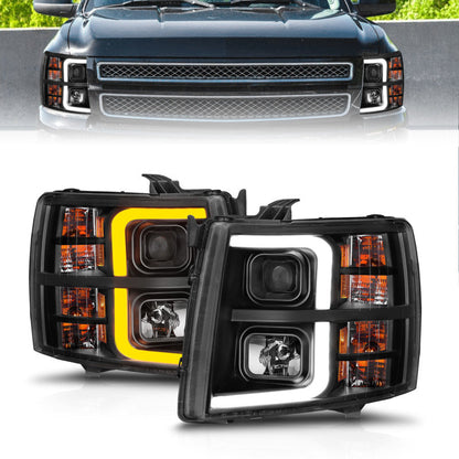 ANZO 2007-2013 Chevrolet Silverado 1500 Projector w/ Light Bar Black - 111545-C-Dub Tech