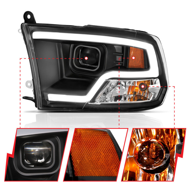 ANZO 09-18 Dodge Ram 1500 Plank Style Projector Headlights Black - 111404-C-Dub Tech