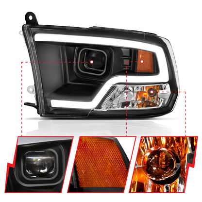 ANZO 09-18 Dodge Ram 1500 Plank Style Projector Headlights Black - 111404-C-Dub Tech