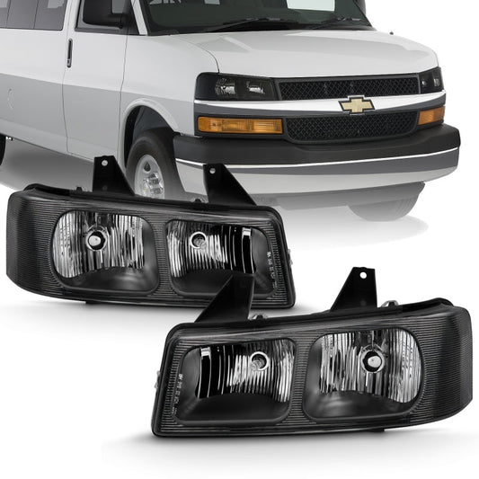 ANZO 2003-2017 Chevy Express Crystal Headlight Black - 111474