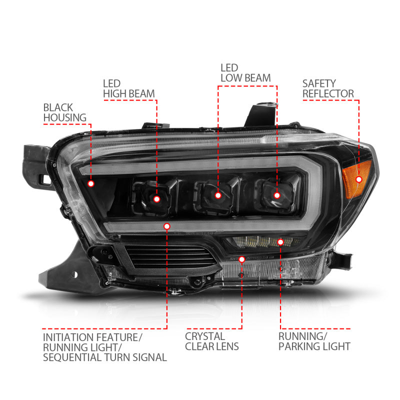 ANZO 16-22 Toyota Tacoma LED Projector Headlights w/ Light Bar - 111563-C-Dub Tech