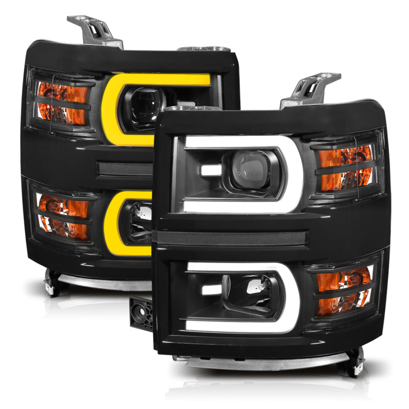 ANZO 14-15 Chevrolet Silverado 1500 Projector Headlights w/ Plank Style - 111412-C-Dub Tech