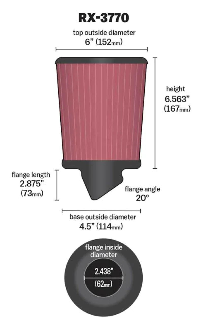 K&N Filter Universal X Stream Clamp-On 3in Flange 4.5in Base - RX-3770