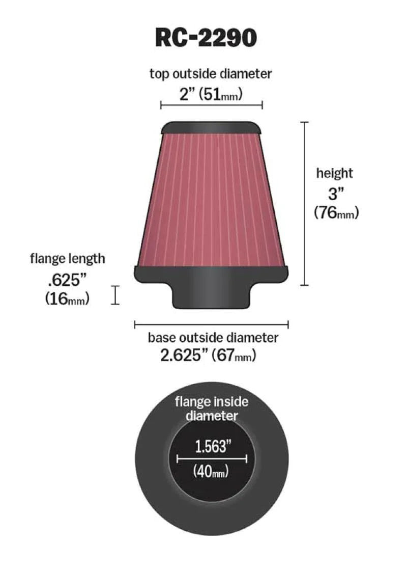 K&N Universal Chrome Filter 1 9/16 inch FLG / 2 - RC-2290