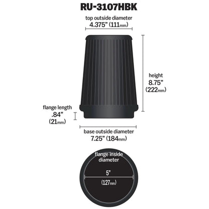 K&N Universal Air Filter (5in Flange / 6-1/2in Base / - RU-3107HBK
