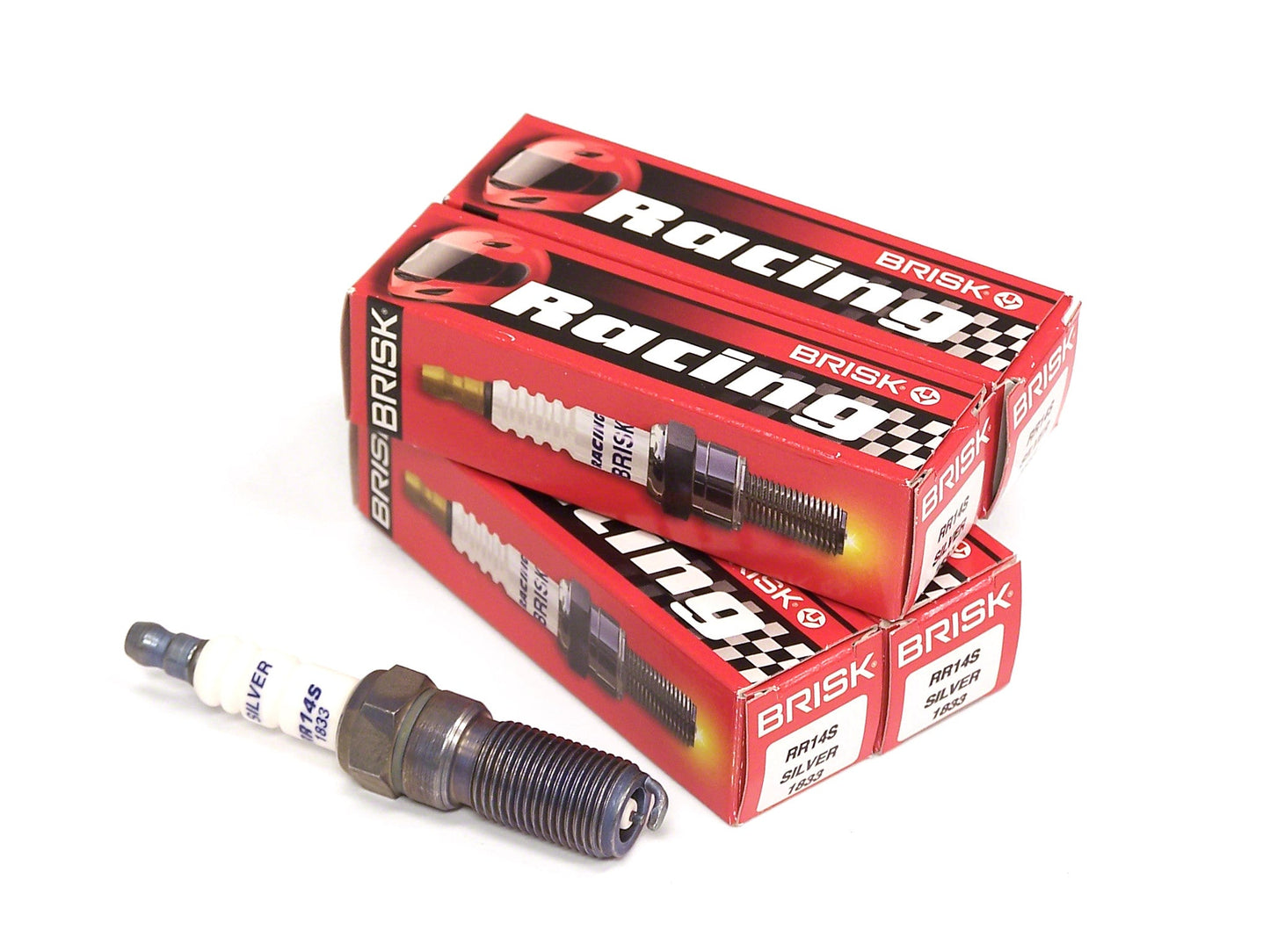 Brisk Silver Racing RR14S Spark Plugs 4 Pack - Ford Focus ST 2013-2018, Focus RS, 2015+ Mustang 2.3L - 1 Step Colder