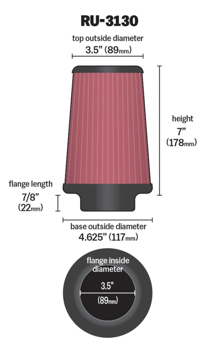 K&N Filter Universal Rubber Filter 3 1/2 inch Flange 4 - RU-3130