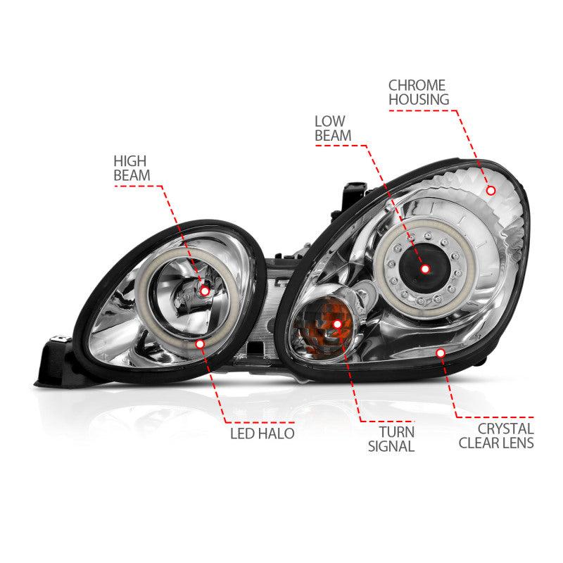 ANZO 1998-2005 Lexus Gs300 Projector Headlights w/ Halo Chrome - 121143-C-Dub Tech