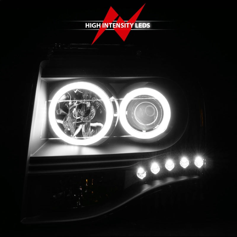 ANZO 2007-2014 Ford Expedition Projector Headlights w/ Halo Black - 111113