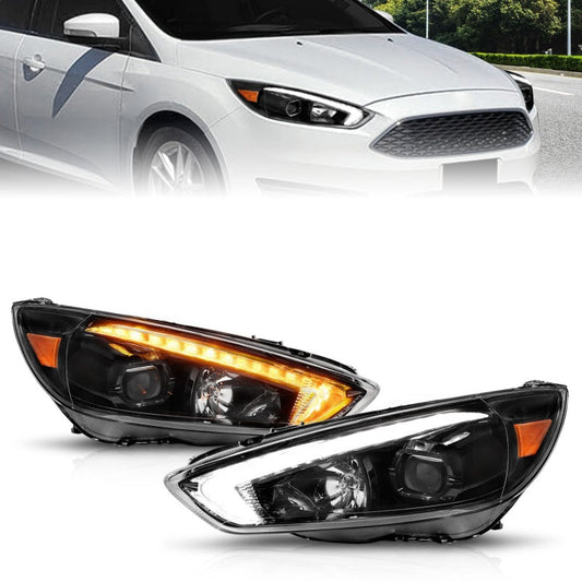 ANZO 15-18 Ford Focus Projector Headlights - w/ Light Bar - 121564