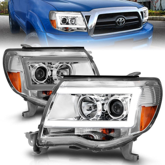 ANZO 2005-2011 Toyota Tacoma Projector Headlights w/ Light Bar Chrome - 111518