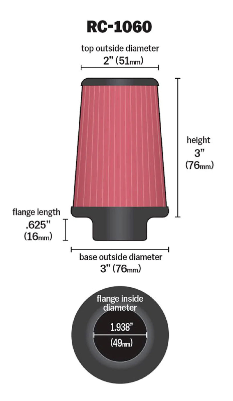 K&N Universal Chrome Filter 1 15/16 inch FLG / 3 - RC-1060