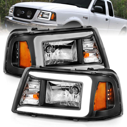 ANZO 2001-2011 Ford Ranger Crystal Headlights w/ Light Bar Black - 111511-C-Dub Tech