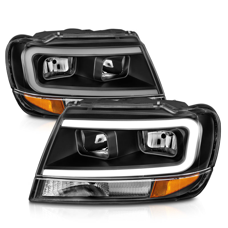 ANZO 99-04 Jeep Grand Cherokee Crystal Headlights - w/ Light - 111537