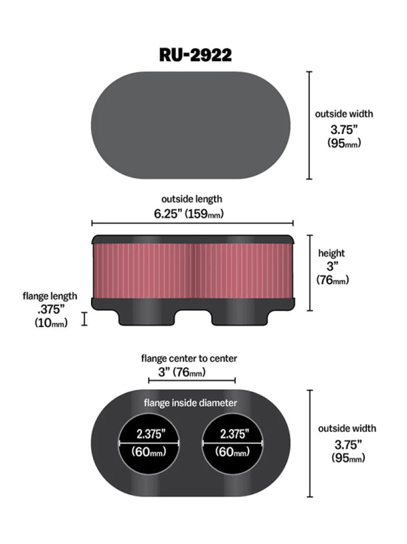 K&N Filter Universal Filter 2 3/4 inch Dual Flange GSXR - RU-2922
