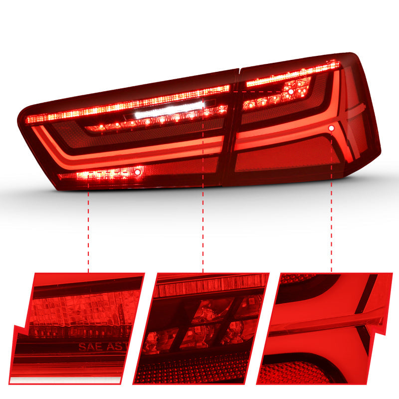 ANZO 2012-2018 Audi A6 LED Taillight Black Housing Red/Clear Lens - 321353-C-Dub Tech