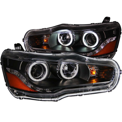 ANZO 2008-2015 Mitsubishi Lancer Projector Headlights w/ Halo Black (CCFL) - 121428-C-Dub Tech