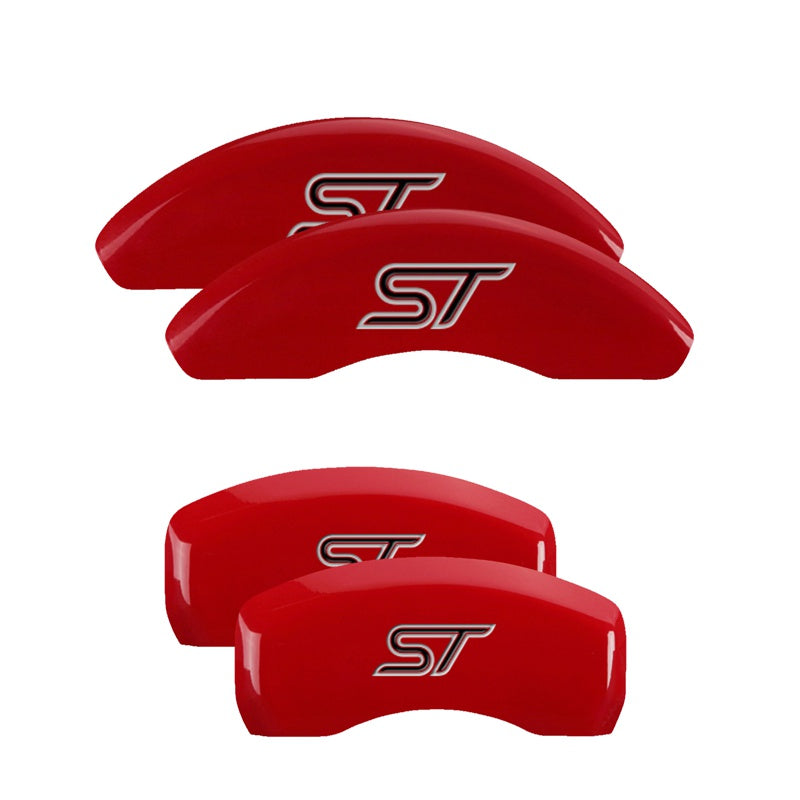 MGP Caliper Covers Set of 4: Red finish, Silver ST / ST (No Bolts) Ford