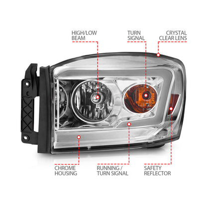 Anzo 06-09 Dodge RAM 1500/2500/3500 Headlights Chrome Housing/Clear Lens (w/ - 111525