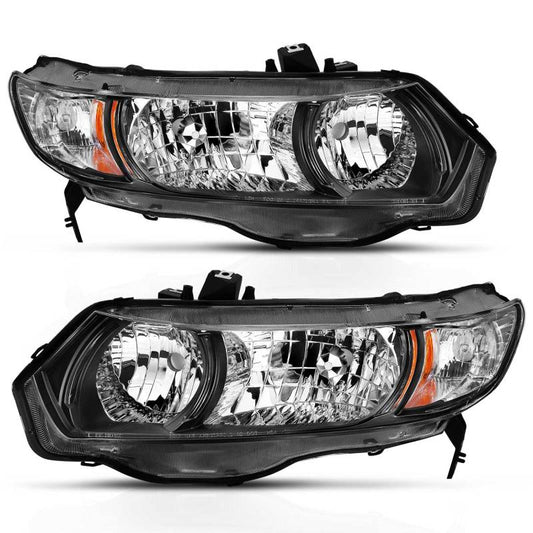 ANZO 2006-2009 Honda Civic 2 Door Crystal Headlight Black Amber - 121546