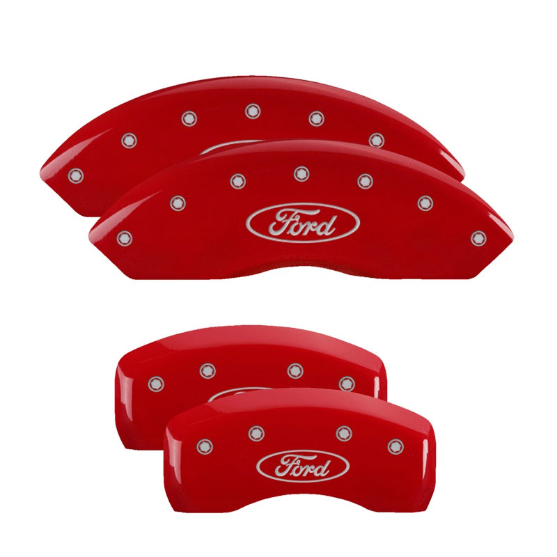 MGP Caliper Covers Set of 4: Red finish, Silver Ford Oval Logo Ford