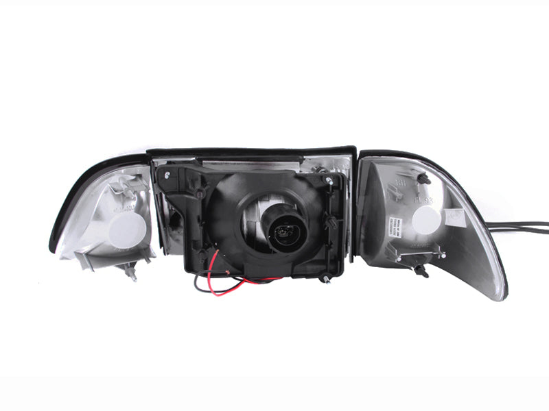 ANZO 1987-1993 Ford Mustang Crystal Headlights Black w/ Corner Lights - 121192-C-Dub Tech