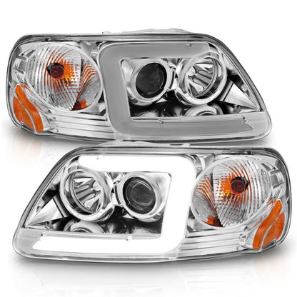 ANZO 1997-2003 Ford F-150 Projector Headlights w/ Light Bar Chrome - 111504