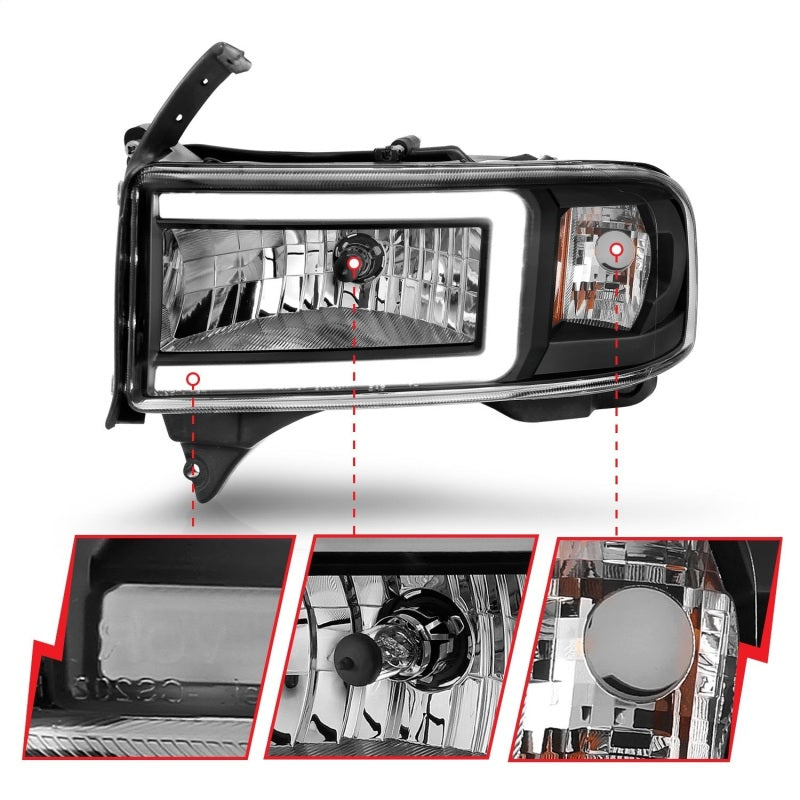 ANZO 94-02 Dodge RAM Crystal Headlight - w/ Light Bar - 111554-C-Dub Tech