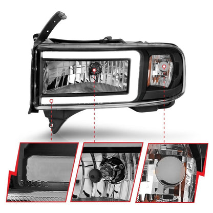 ANZO 94-02 Dodge RAM Crystal Headlight - w/ Light Bar - 111554-C-Dub Tech