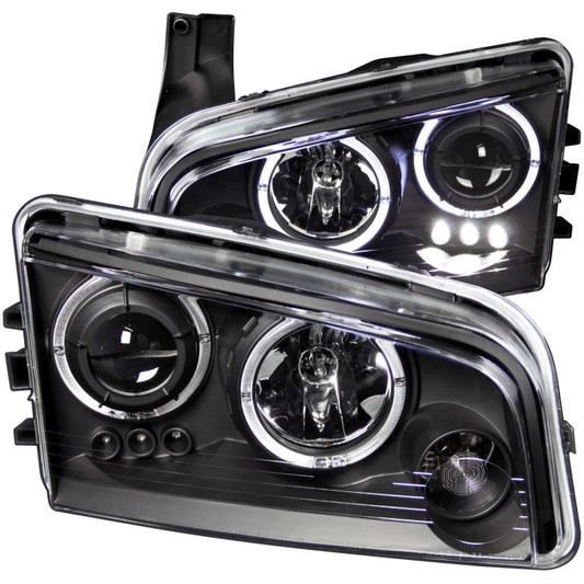 ANZO 2006-2010 Dodge Charger Projector Headlights w/ Halo Black - 121381