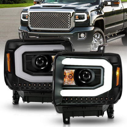 ANZO 2014-2015 GMC Sierra 1500 Projector Headlights w/ Light Bar - 111513