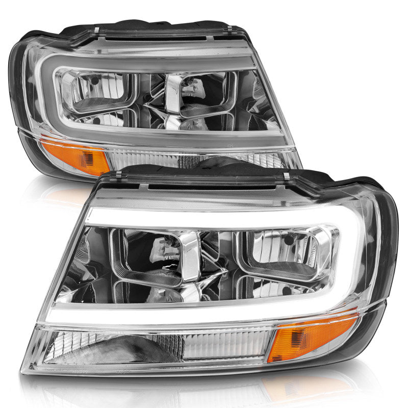 ANZO 1999-2004 Jeep Grand Cherokee Crystal Headlights w/ Light Bar - 111538-C-Dub Tech