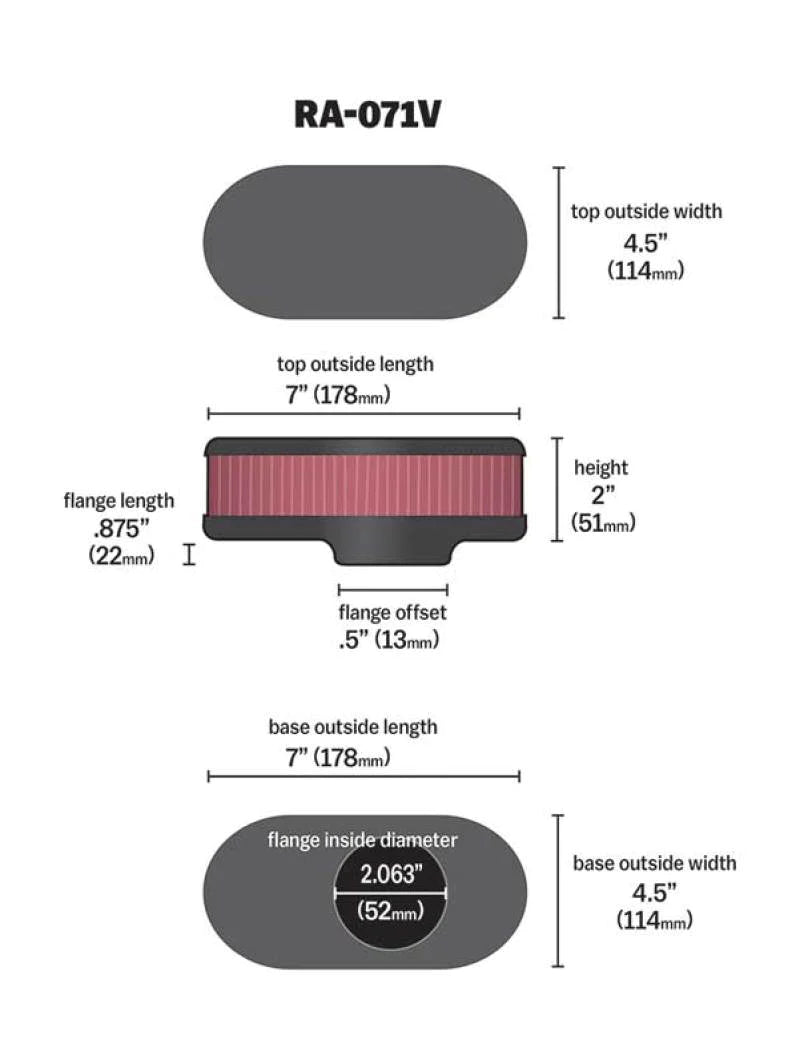K&N Universal Chrome Filter-Oval Straight 4.5 Inch O/S Width 7 - RA-071V