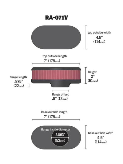 K&N Universal Chrome Filter-Oval Straight 4.5 Inch O/S Width 7 - RA-071V